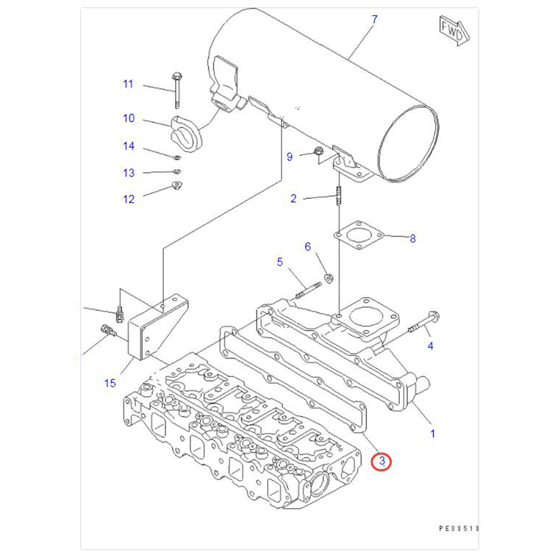Adaptado para Komatsu Motor 4D84E-3 4D88E-3 Skid Steer Loader SK07J-2 SK714-5 SK815-5 SK818-5 - Exhaust Manifold Gasket YM129407-13110 YM12940713110 4D84E-3B 4D84E-3C 4D88E-3B 4D48E-3C